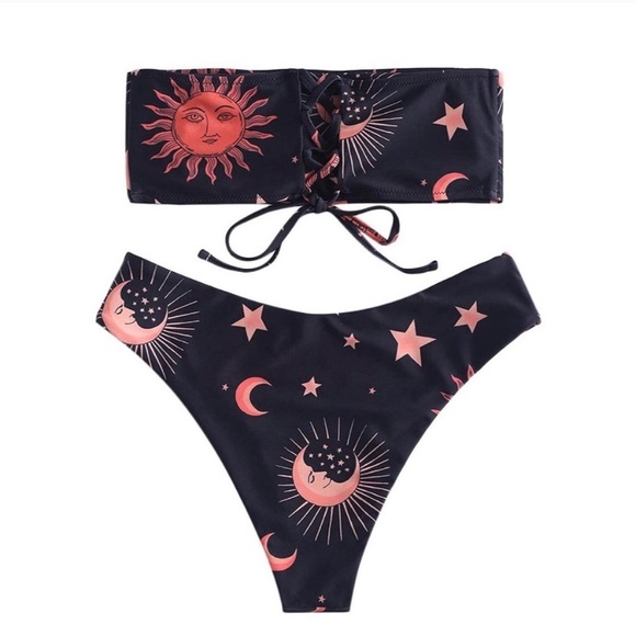 NWT ZAFUL Sun Moon Star Print Bandeau Bikini Set - Picture 2 of 10
